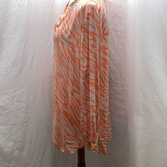 Chicos Pink zebra stripe beaded neck & Sleeve tunic top shirt 2 L - Picture 4 of 11